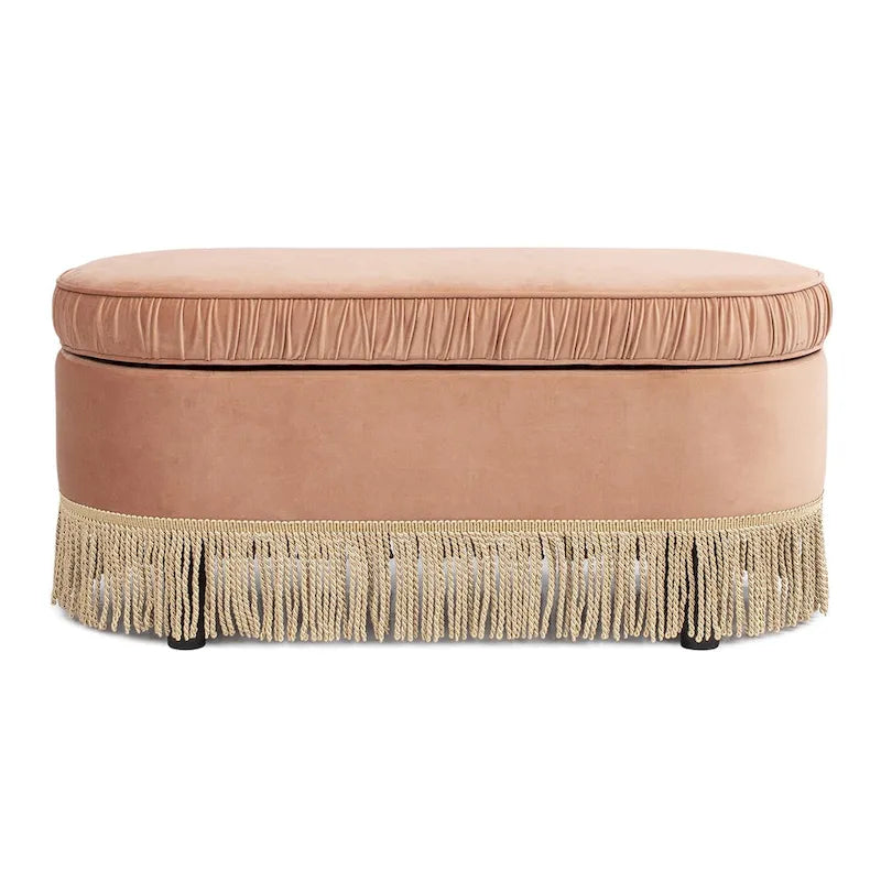 Banc ottoman de rangement ovale 38" capitonné – Repose-pieds en tissu rembourré avec rangement dissimulé