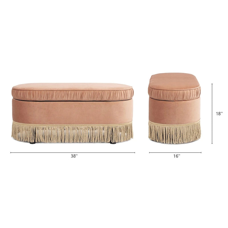 Banc ottoman de rangement ovale 38" capitonné – Repose-pieds en tissu rembourré avec rangement dissimulé