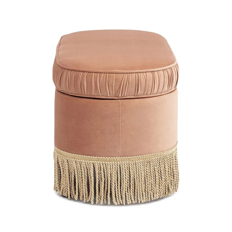 Banc ottoman de rangement ovale 38" capitonné – Repose-pieds en tissu rembourré avec rangement dissimulé