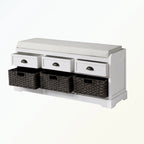 Banc de rangement en bois avec 3 tiroirs et 3 paniers