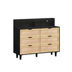 43.316-Commode de rangement en rotin à tiroirs Commode en rotin avec lumières LED et prise de courant, pour chambre, salon