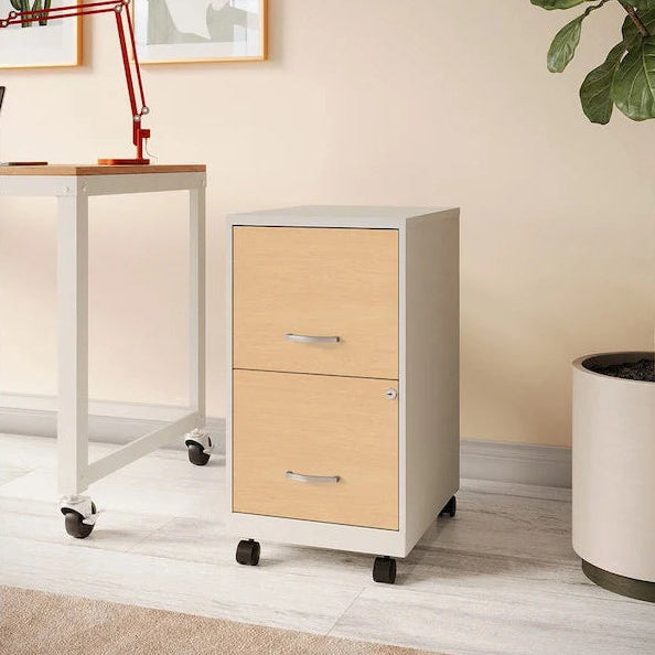 Space Solutions 18 Deep 2 Drawer Mobile File Cabinet with Wood Pattern Drawer Fronts