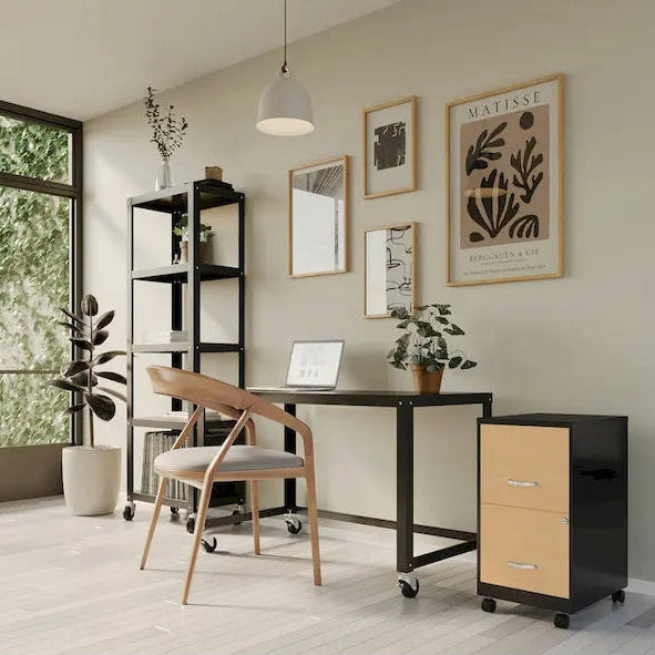 Classeur mobile à roulettes à 2 tiroirs de 45 cm de profondeur – Meuble de rangement de bureau roulant