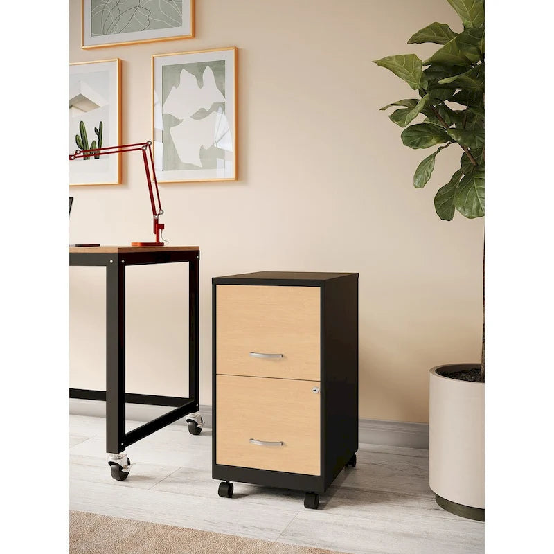 Classeur mobile à roulettes à 2 tiroirs de 45 cm de profondeur – Meuble de rangement de bureau roulant