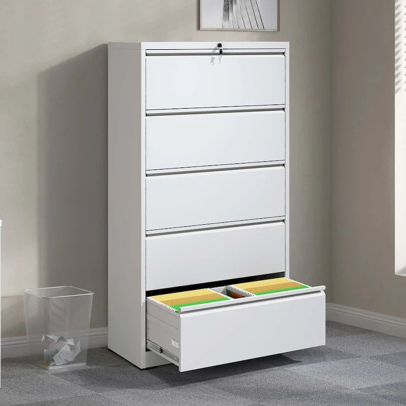Classeur métallique latéral à 5 tiroirs, armoire de classement avec serrure, classeur verrouillable pour bureau à domicile, classeur métallique verrouillable