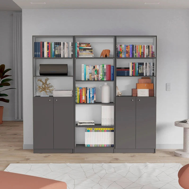 Kenyon 74 Wide 5-Shelf Double Cabinet Bookcase Set of 3