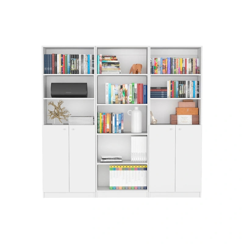 Ensemble de 3 bibliothèques doubles de 188 cm de large à 5 étagères – Grand meuble de rangement pour bureau ou salon