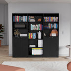 Ensemble de 3 bibliothèques doubles de 188 cm de large à 5 étagères – Grand meuble de rangement pour bureau ou salon