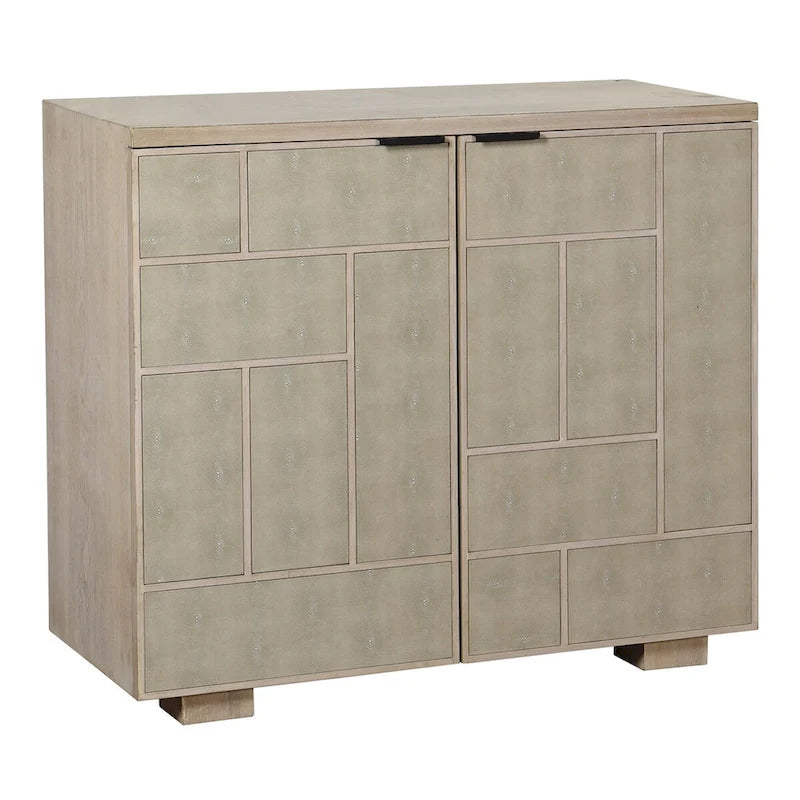 Meuble d'appoint avec 2 portes à finition galuchat – Rangement de luxe de style moderne du milieu du siècle