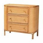 Commode de rangement bohème en rotin clair avec 3 tiroirs – Organiseur de chambre bohème