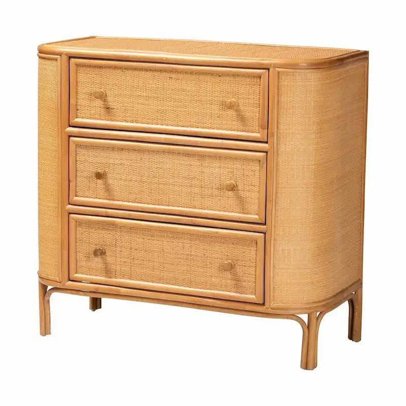 Commode de rangement bohème en rotin clair avec 3 tiroirs – Organiseur de chambre bohème