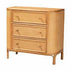 Commode de rangement bohème en rotin clair avec 3 tiroirs – Organiseur de chambre bohème