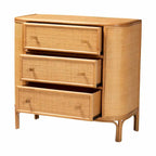 Commode de rangement bohème en rotin clair avec 3 tiroirs – Organiseur de chambre bohème