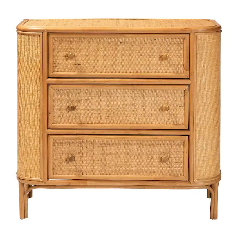 Commode de rangement bohème en rotin clair avec 3 tiroirs – Organiseur de chambre bohème