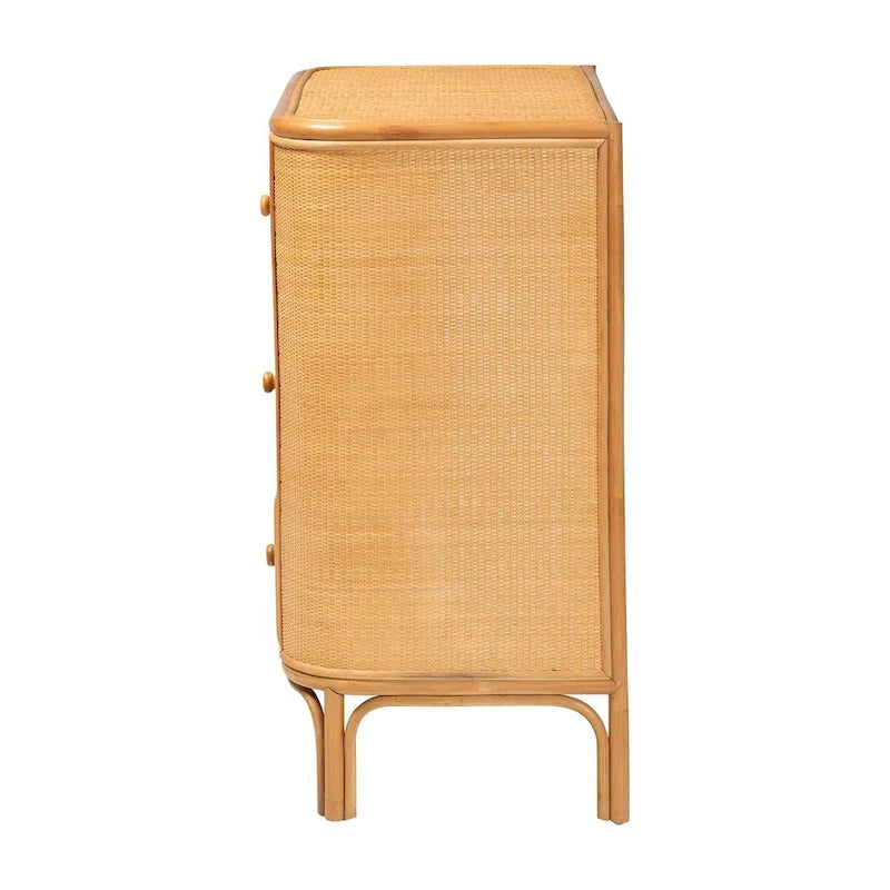 Commode de rangement bohème en rotin clair avec 3 tiroirs – Organiseur de chambre bohème