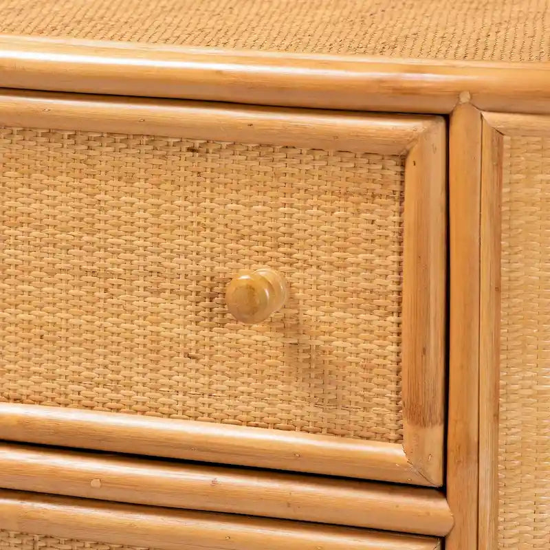 Commode de rangement bohème en rotin clair avec 3 tiroirs – Organiseur de chambre bohème