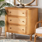 Commode de rangement bohème en rotin clair avec 3 tiroirs – Organiseur de chambre bohème