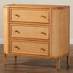 Commode de rangement bohème en rotin clair avec 3 tiroirs – Organiseur de chambre bohème