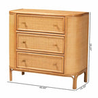 Commode de rangement bohème en rotin clair avec 3 tiroirs – Organiseur de chambre bohème