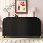 Meuble de rangement 4 portes à coins arrondis et panneaux de portes ondulés, avec étagères réglables