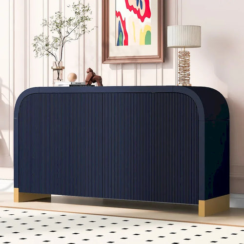 Meuble de rangement 4 portes à coins arrondis et panneaux de portes ondulés, avec étagères réglables