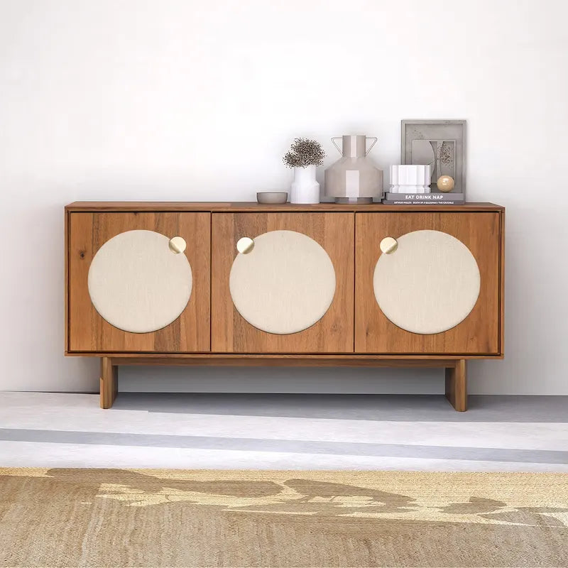 Grand buffet moderne effet noyer – Meuble de rangement contemporain pour salle à manger