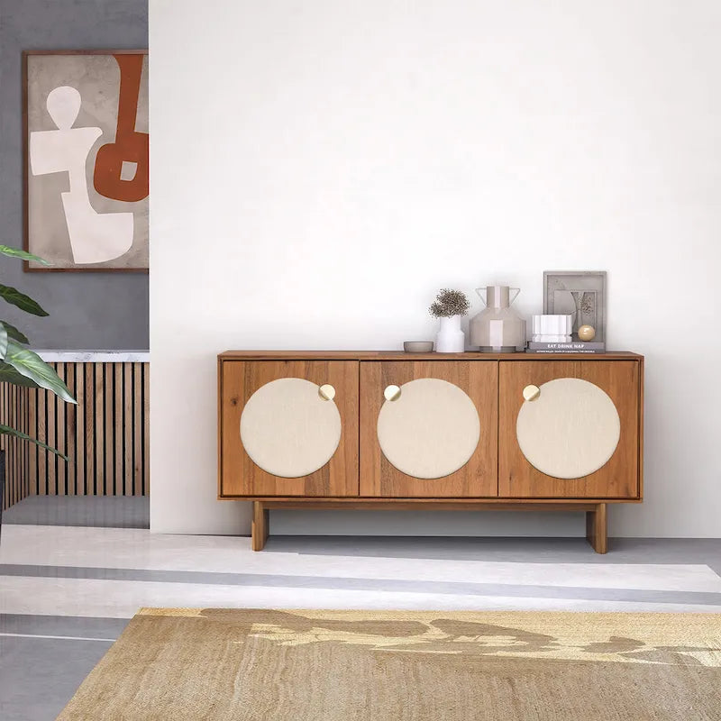 Grand buffet moderne effet noyer – Meuble de rangement contemporain pour salle à manger