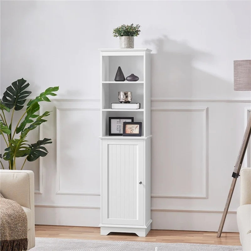 Meuble de salle de bain en bois avec portes et étagères – Organisateur de rangement sur pied