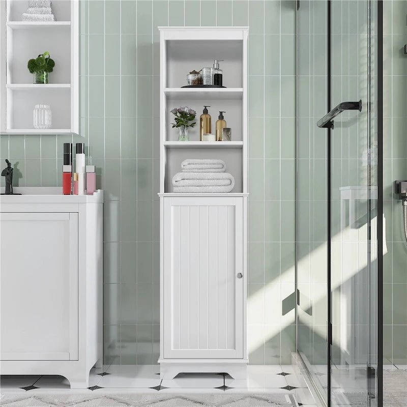 Meuble de salle de bain en bois avec portes et étagères – Organisateur de rangement sur pied