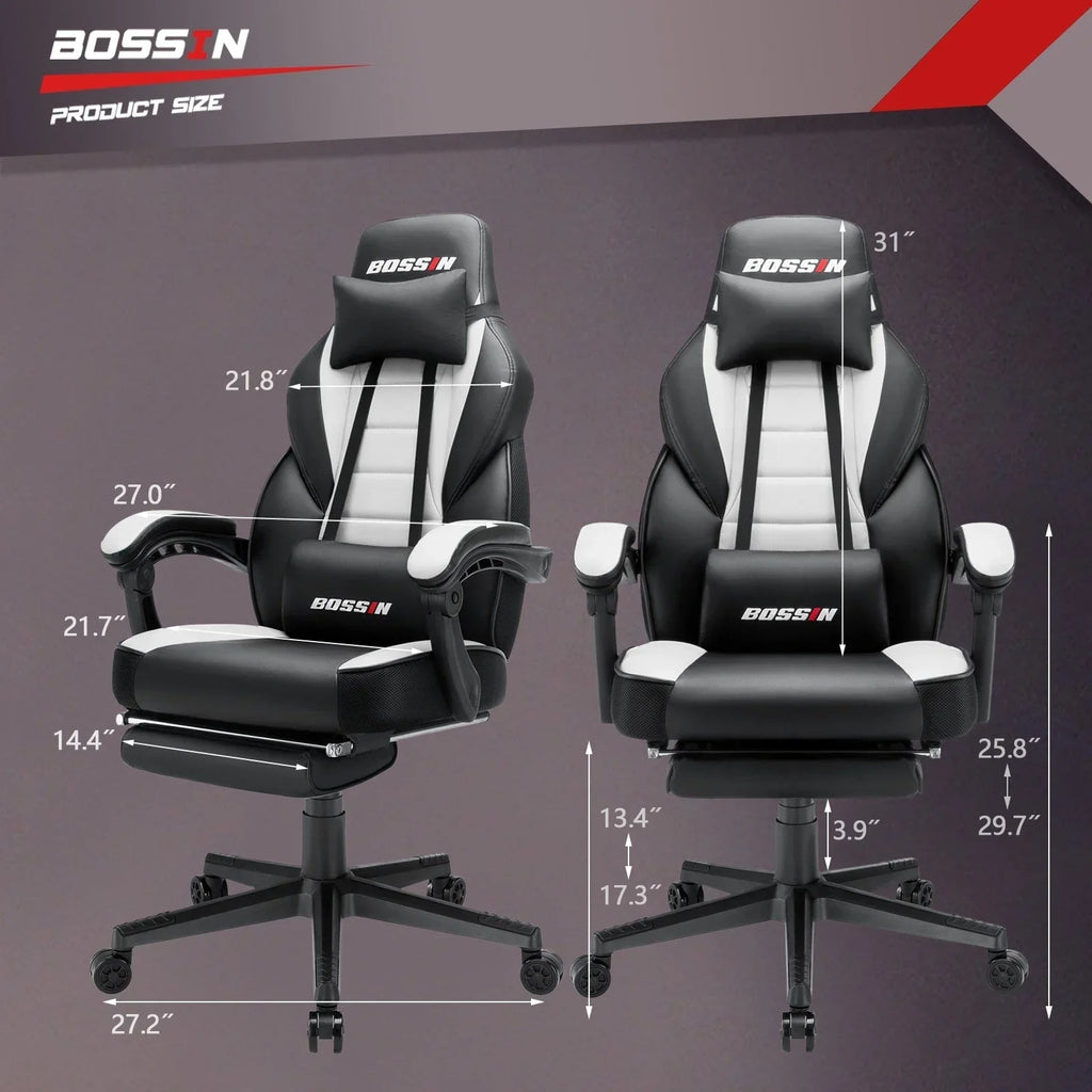 Chaise de jeu style course BOSSIN, fauteuil gamer grande taille 300 lb, chaise d'ordinateur à dossier haut