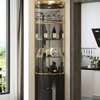 Vitrine d'angle arrondie en métal doré, verre et finition brillante Glam