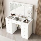 Coiffeuse avec miroir triptyque éclairage certifié et plateau en verre