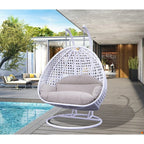 LeisureMod Fauteuil suspendu œuf 2 places avec support - Balançoire / hamac de patio en rotin osier pour extérieur/intérieur avec coussins