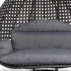 Fauteuil suspendu en forme d'œuf avec support métallique, cadre en osier et coussin – Beige / Bleu anthracite / Blanc / Bleu / Blanc antique / Marron / Toile, 2 places