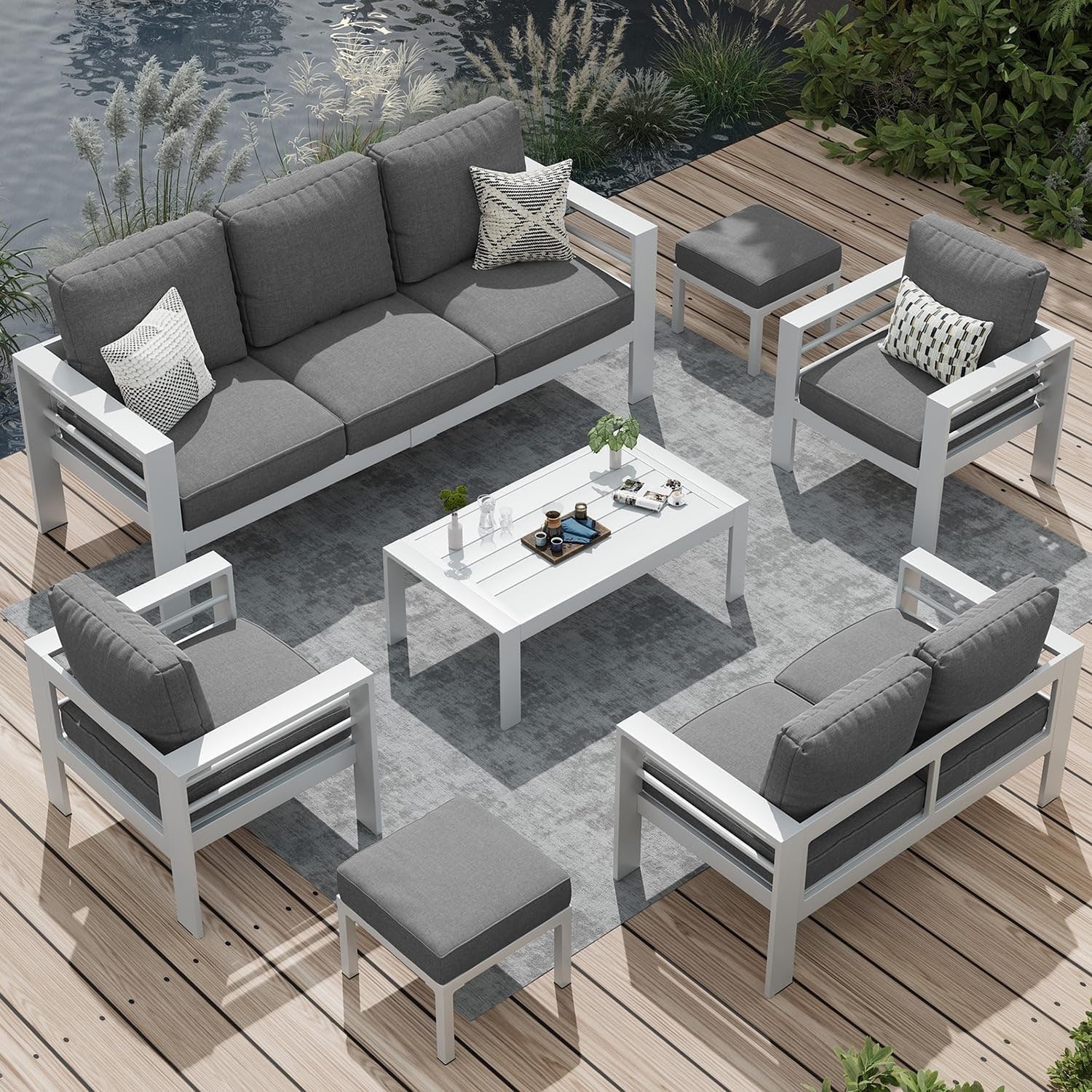 AECOJOY Ensemble de 7 Meubles de Jardin en Aluminium pour Extérieur