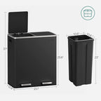 SONGMICS Poubelle double, 60L, en acier inoxydable, noire