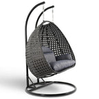 LeisureMod Fauteuil suspendu œuf 2 places avec support - Balançoire / hamac de patio en rotin osier pour extérieur/intérieur avec coussins