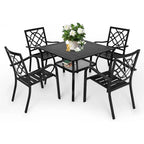 SUNCROWN Salon de jardin 5/7 pièces en acier avec table à lattes métalliques et chaises empilables Structure thermolaquée