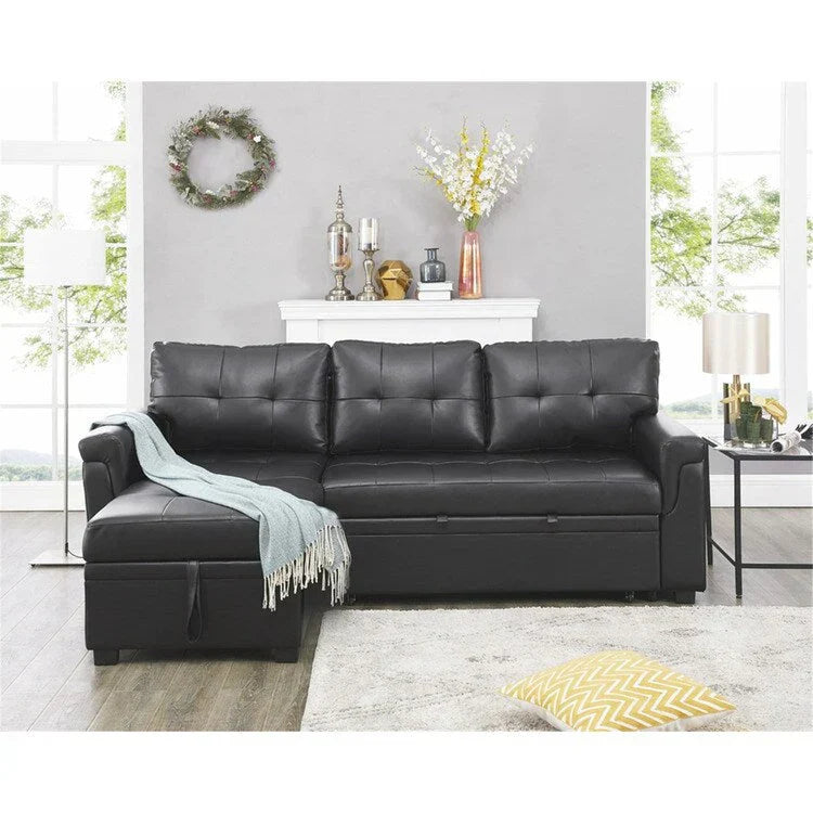 Canapé d'angle réversible convertible avec lit gigogne, méridienne de rangement et pieds durables