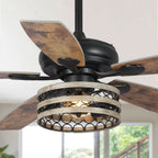 Ventilateur de plafond 52" Farmhouse Driftwood avec 5 pales, cage noire et télécommande