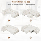 Canapé d'angle en chenille convertible, canapé-lit en forme de L avec pouf de rangement, 3 oreillers et dispositifs de charge