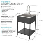 Transolid EWS-2422S Évier de buanderie et support de lavage en acier inoxydable de 24 po L x 22 po P x 35 po H - 24 po x 22 po