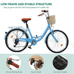 Moasis24/26 Vélo Cruiser 7 Vitesses, Vélo à Cadre Bas Ajustable, Vélo de Ville, Bicyclette