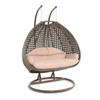 LeisureMod Fauteuil suspendu œuf 2 places avec support - Balançoire / hamac de patio en rotin osier pour extérieur/intérieur avec coussins