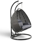 LeisureMod Fauteuil suspendu œuf 2 places avec support - Balançoire / hamac de patio en rotin osier pour extérieur/intérieur avec coussins