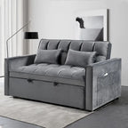 Causeuse futon moderne en velours avec dossier inclinable et poches, 2 places ??Gris foncé / Gris clair / Bleu / Noir