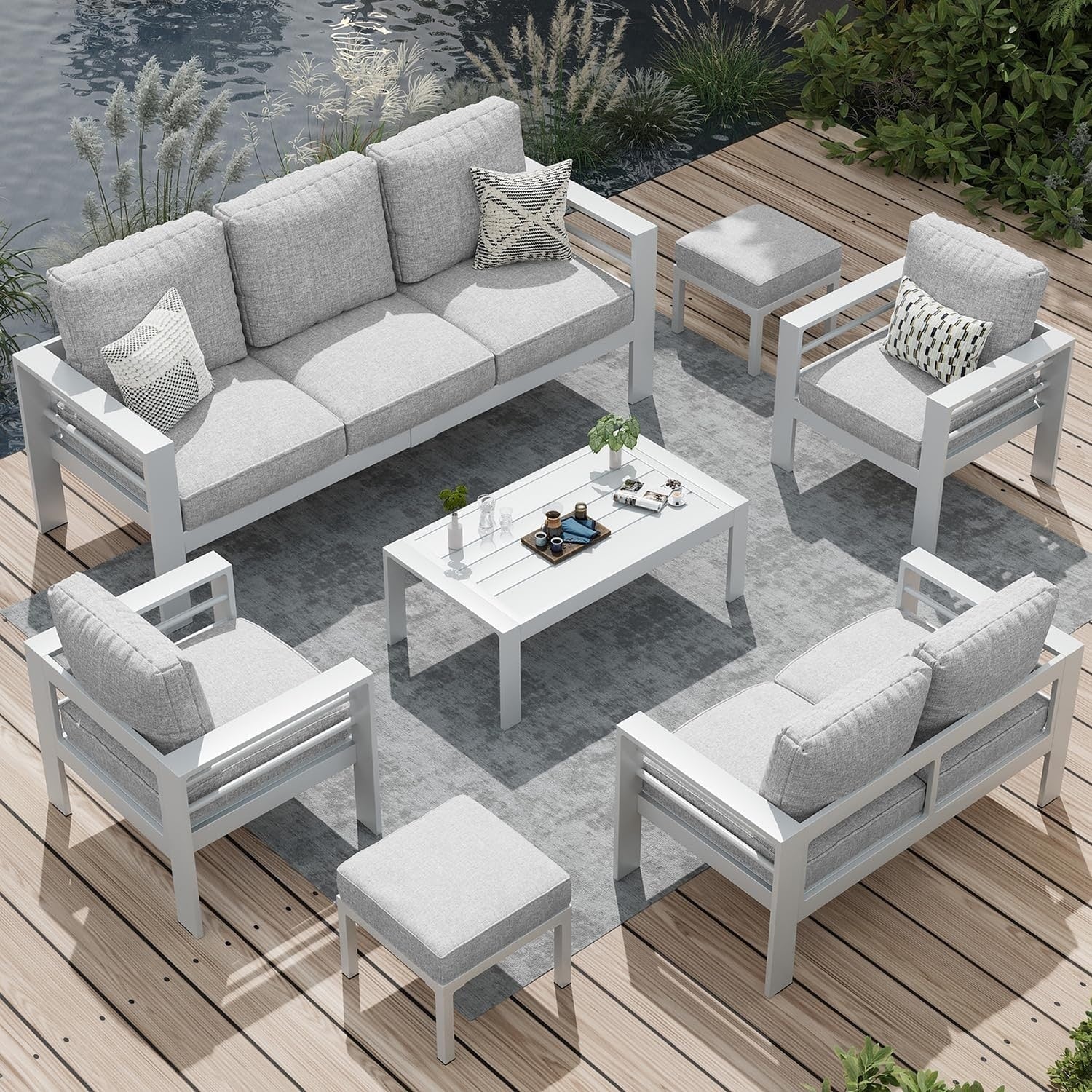 AECOJOY Ensemble de 7 Meubles de Jardin en Aluminium pour Extérieur