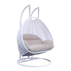 Fauteuil suspendu en forme d'œuf avec support métallique, cadre en osier et coussin – Beige / Bleu anthracite / Blanc / Bleu / Blanc antique / Marron / Toile, 2 places
